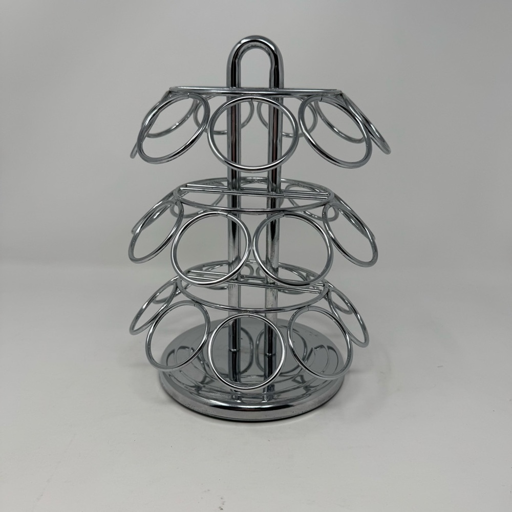 K Cups Coffee Pods Stand Chrome -plated Carousel Stand 27 Rings Spinning Base